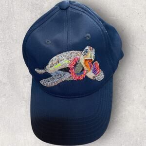Port Authority Turtle Embroidered Hat Navy Adjustable Sea Life Coastal Style